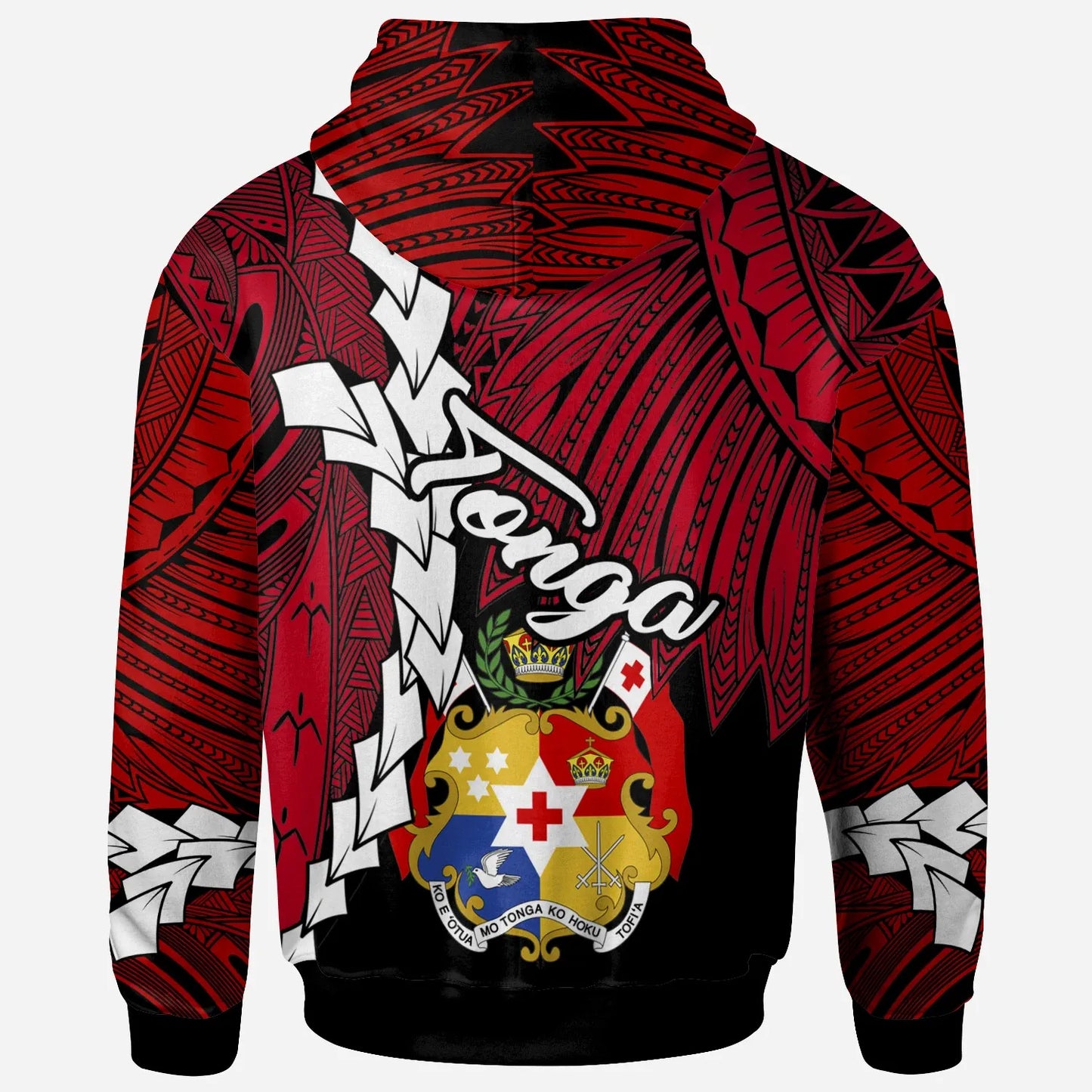 Tonga Polynesian Hoodie - Tribal Wave Tattoo Flag Color