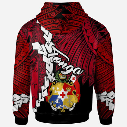 Tonga Polynesian Hoodie - Tribal Wave Tattoo Flag Color