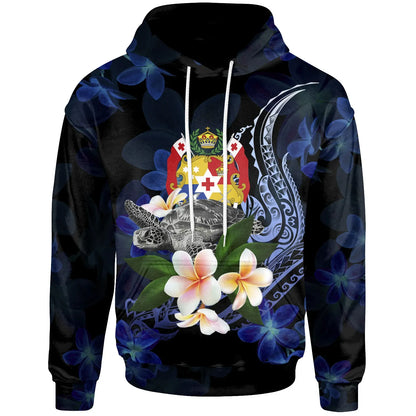 Tonga Polynesian Hoodie - Turtle With Plumeria Flowers