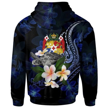 Tonga Polynesian Hoodie - Turtle With Plumeria Flowers