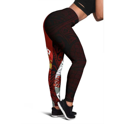 Tonga Polynesian Legging  - Coat Of Arm With Hibiscus