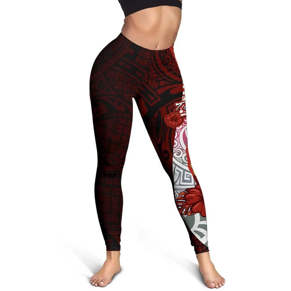 Tonga Polynesian Legging  - Coat Of Arm With Hibiscus