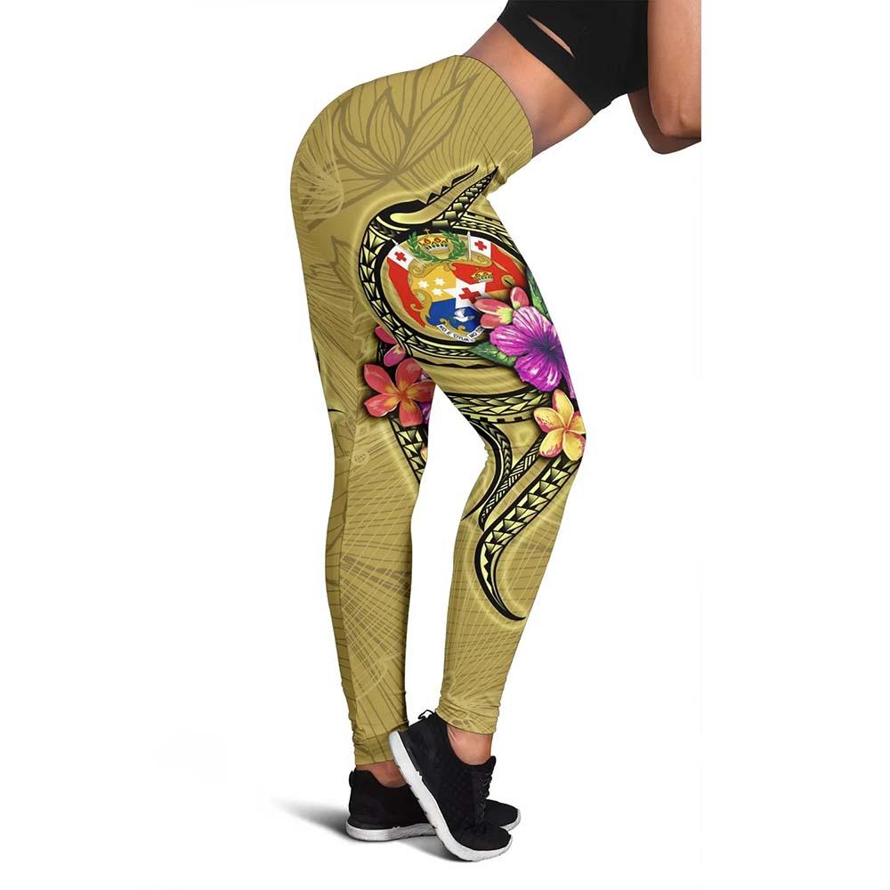 Tonga Polynesian Legging - Floral With Seal Gold