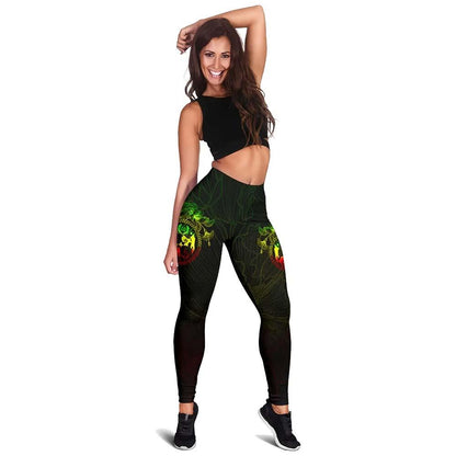 Tonga Polynesian Legging - Reggae Turtle Hibiscus Flower Frame Vintage