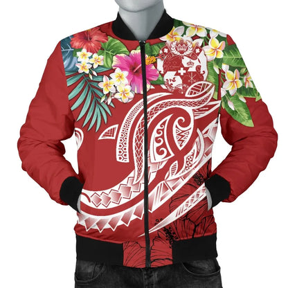 Tonga Polynesian Bomber Jacket - Summer Plumeria (Red)