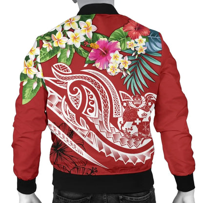 Tonga Polynesian Bomber Jacket - Summer Plumeria (Red)