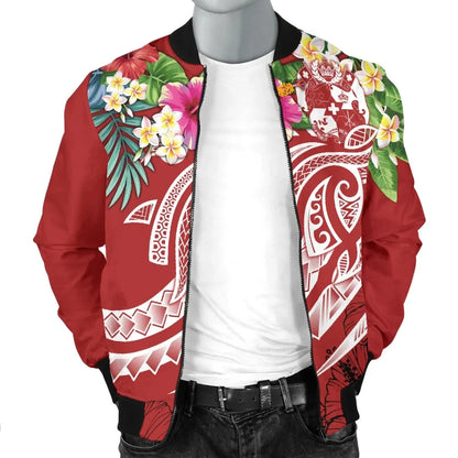 Tonga Polynesian Bomber Jacket - Summer Plumeria (Red)
