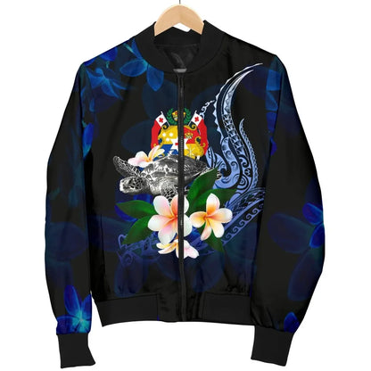Tonga Polynesian Bomber Jacket - Turtle With Plumeria Flowers