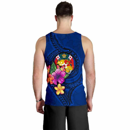 Tonga Polynesian Men Tank Top - Floral With Seal Blue