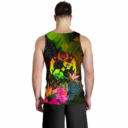 Tonga Polynesian Men Tank Top - Hibiscus and Banana Leaves