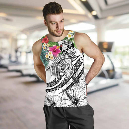 Tonga Polynesian Men Tank Top - Summer Plumeria (White)