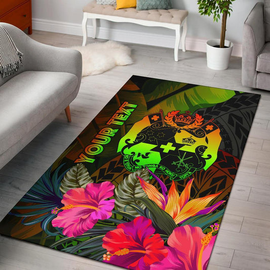 Tonga Polynesian Personalised Area Rug - Hibiscus and Banana Leaves