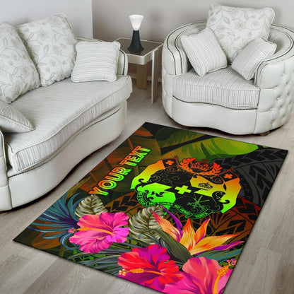 Tonga Polynesian Personalised Area Rug - Hibiscus and Banana Leaves