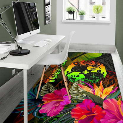 Tonga Polynesian Personalised Area Rug - Hibiscus and Banana Leaves