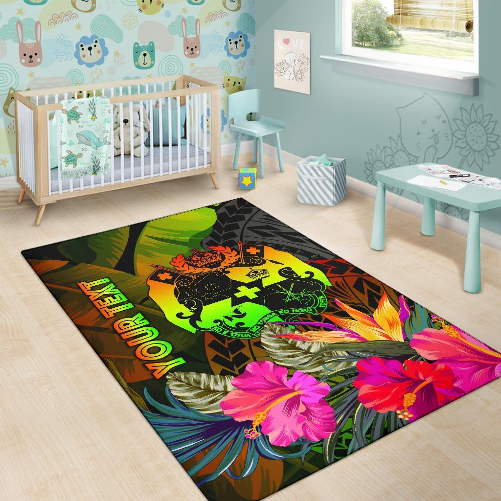 Tonga Polynesian Personalised Area Rug - Hibiscus and Banana Leaves