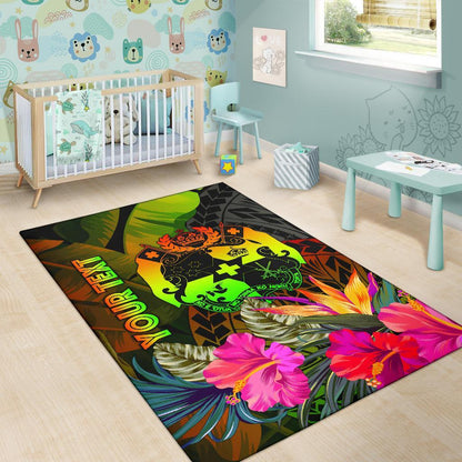Tonga Polynesian Personalised Area Rug - Hibiscus and Banana Leaves
