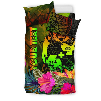 Tonga Polynesian Personalised Bedding Set - Hibiscus And Banana Leaves