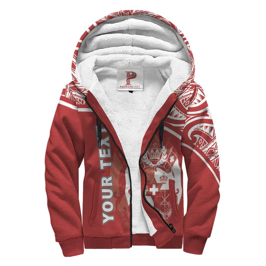 Tonga Polynesian Personalised Custom Sherpa Hoodie - Red Curve Version