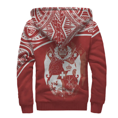 Tonga Polynesian Personalised Custom Sherpa Hoodie - Red Curve Version
