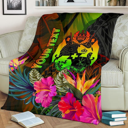 Tonga Polynesian Personalised Premium Blanket -  Hibiscus and Banana Leaves
