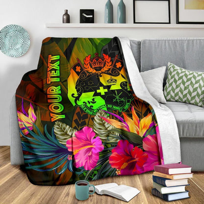Tonga Polynesian Personalised Premium Blanket -  Hibiscus and Banana Leaves