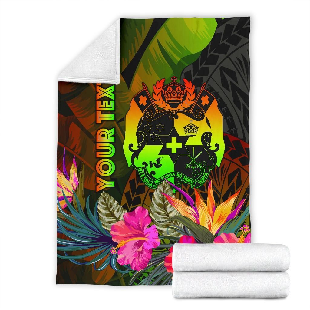 Tonga Polynesian Personalised Premium Blanket -  Hibiscus and Banana Leaves