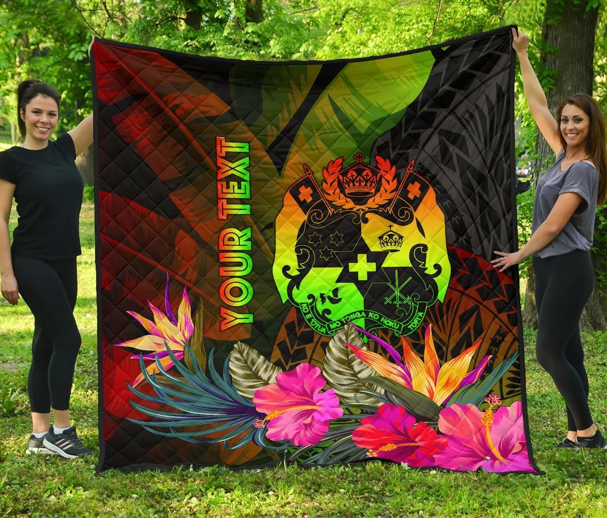 Tonga Polynesian Personalised Premium Quilt -  Hibiscus and Banana Leaves