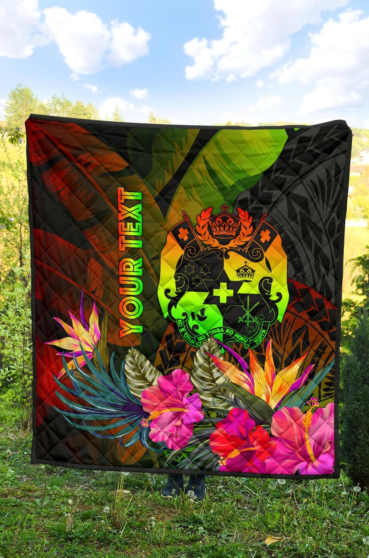 Tonga Polynesian Personalised Premium Quilt -  Hibiscus and Banana Leaves