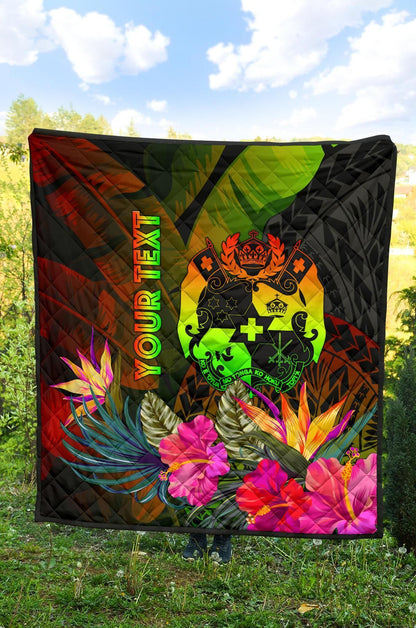 Tonga Polynesian Personalised Premium Quilt -  Hibiscus and Banana Leaves