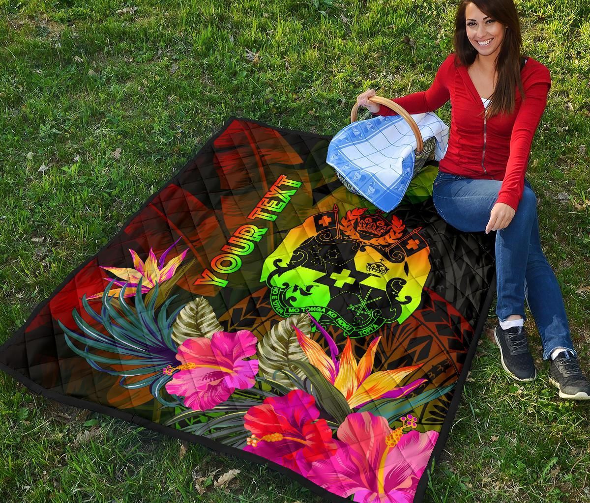 Tonga Polynesian Personalised Premium Quilt -  Hibiscus and Banana Leaves