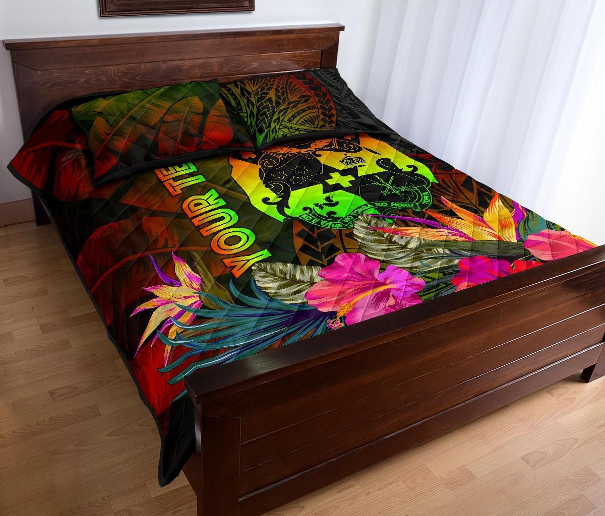 Tonga Polynesian Personalised Quilt Bed Set - Hibiscus and Banana Leaves