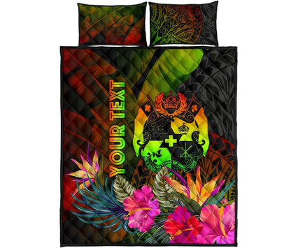 Tonga Polynesian Personalised Quilt Bed Set - Hibiscus and Banana Leaves