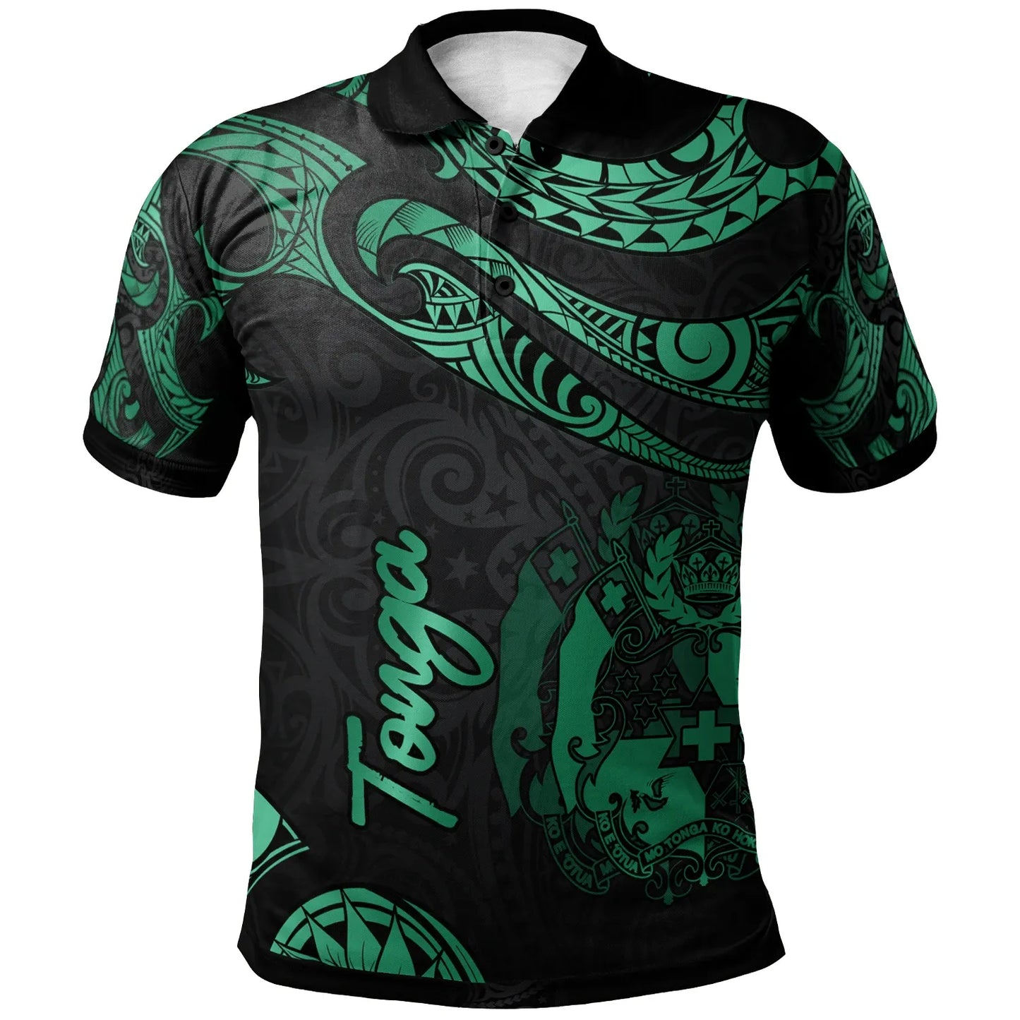 Tonga Polynesian Polo Shirt - Poly Tattoo Green Version