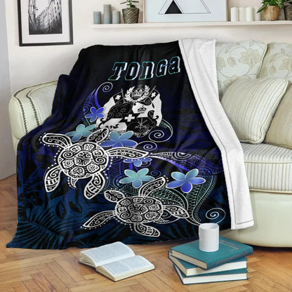 Tonga Polynesian Premium Blanket - Blue Turtle Couple