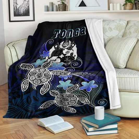Tonga Polynesian Premium Blanket - Blue Turtle Couple