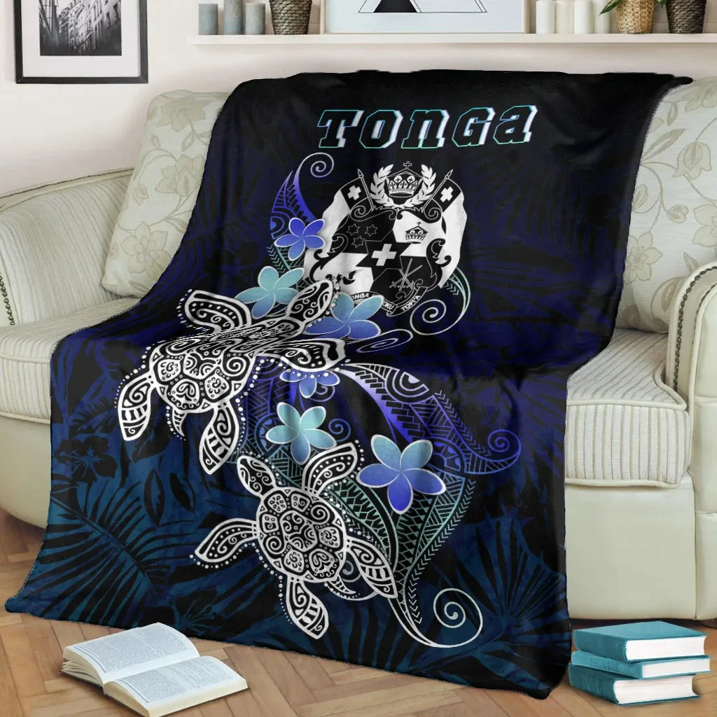 Tonga Polynesian Premium Blanket - Blue Turtle Couple