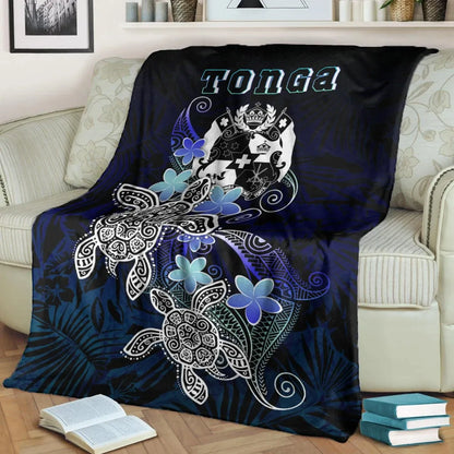 Tonga Polynesian Premium Blanket - Blue Turtle Couple