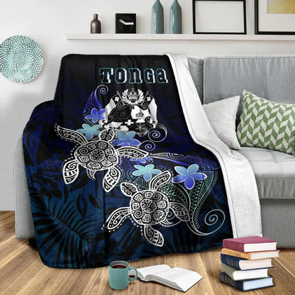 Tonga Polynesian Premium Blanket - Blue Turtle Couple