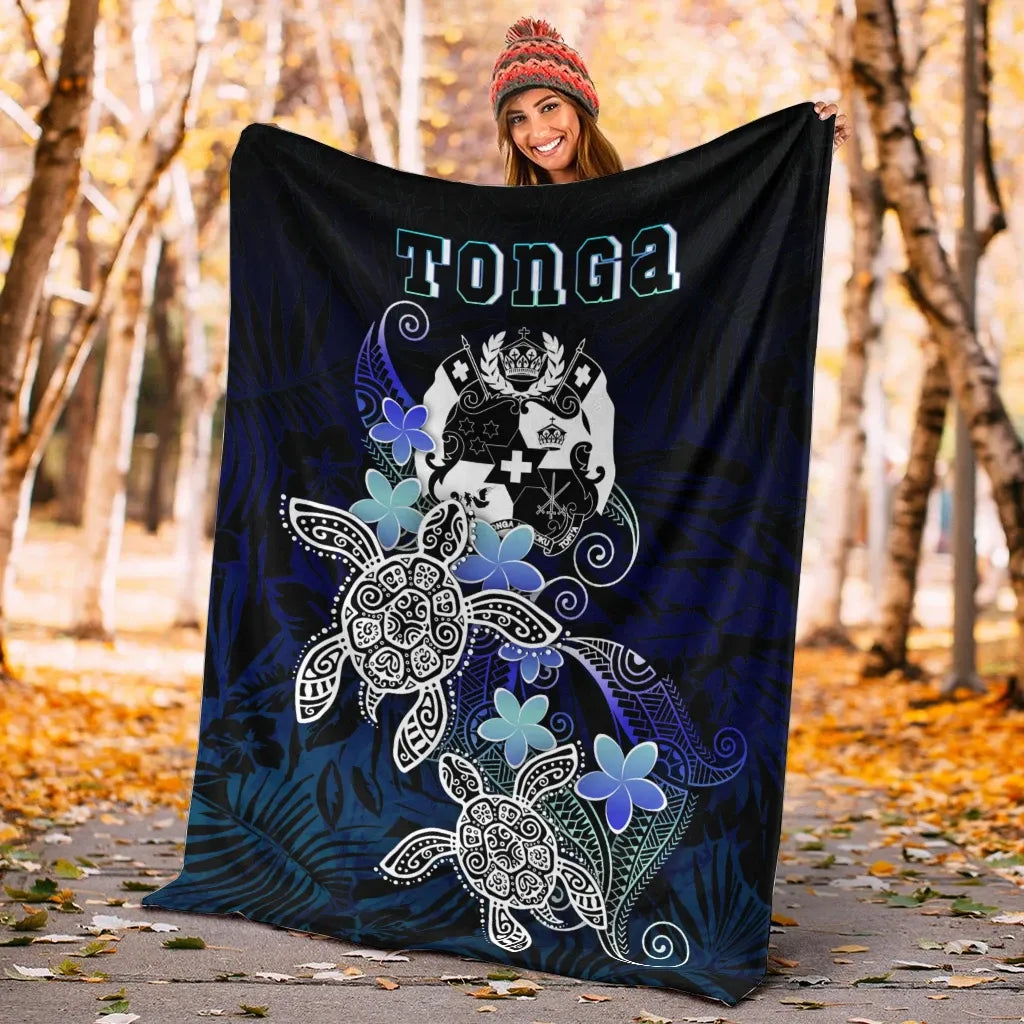 Tonga Polynesian Premium Blanket - Blue Turtle Couple