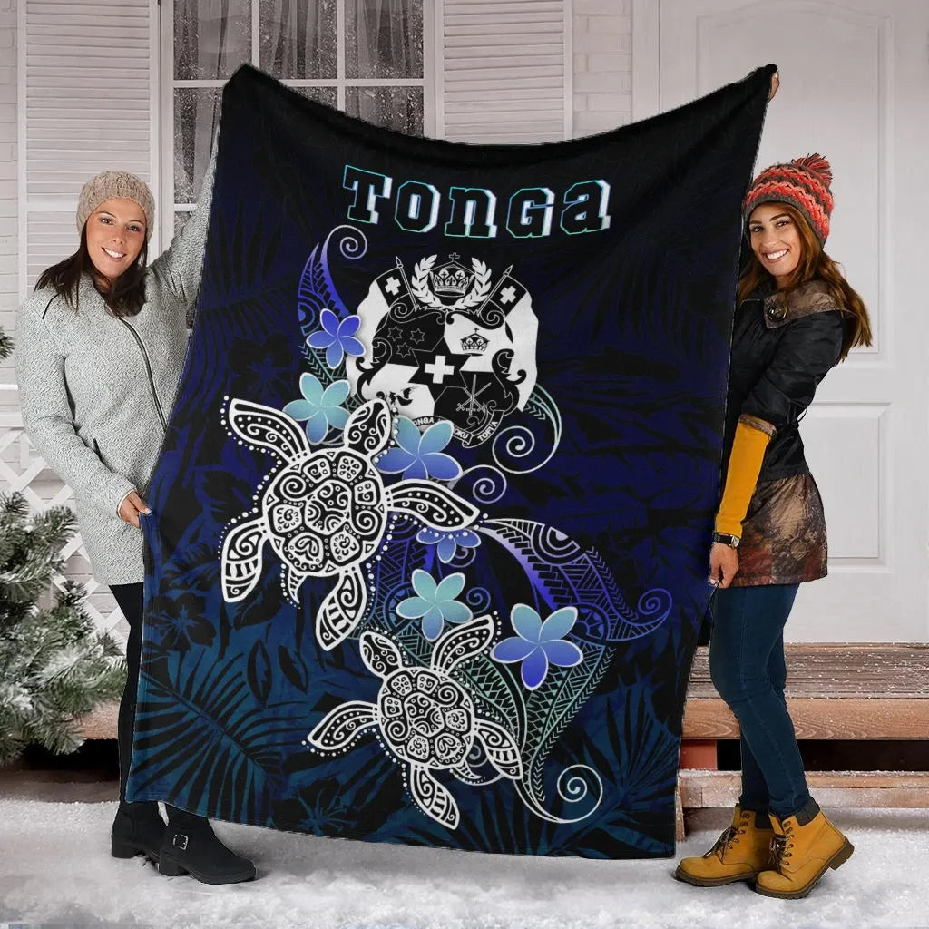 Tonga Polynesian Premium Blanket - Blue Turtle Couple