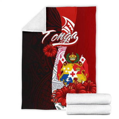 Tonga Polynesian Premium Blanket - Coat Of Arm With Hibiscus