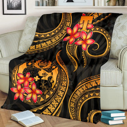 Tonga Polynesian Premium Blanket - Gold Plumeria