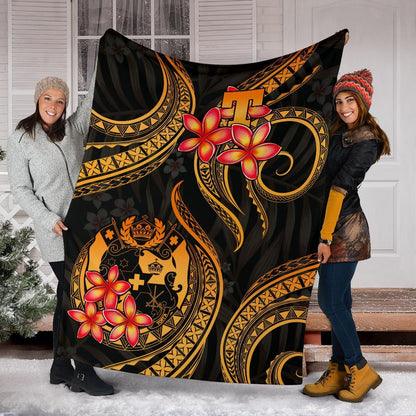 Tonga Polynesian Premium Blanket - Gold Plumeria