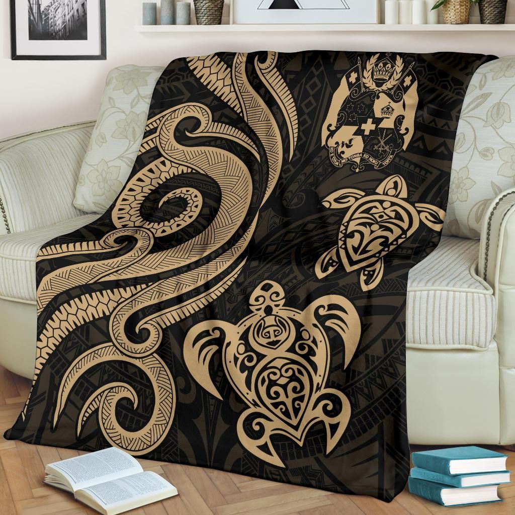 Tonga Polynesian Premium Blanket - Gold Tentacle Turtle