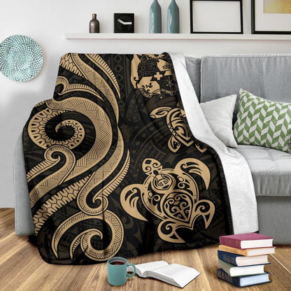 Tonga Polynesian Premium Blanket - Gold Tentacle Turtle