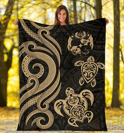 Tonga Polynesian Premium Blanket - Gold Tentacle Turtle