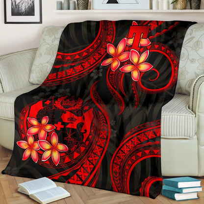 Tonga Polynesian Premium Blanket - Red Plumeria