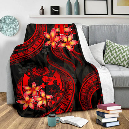 Tonga Polynesian Premium Blanket - Red Plumeria