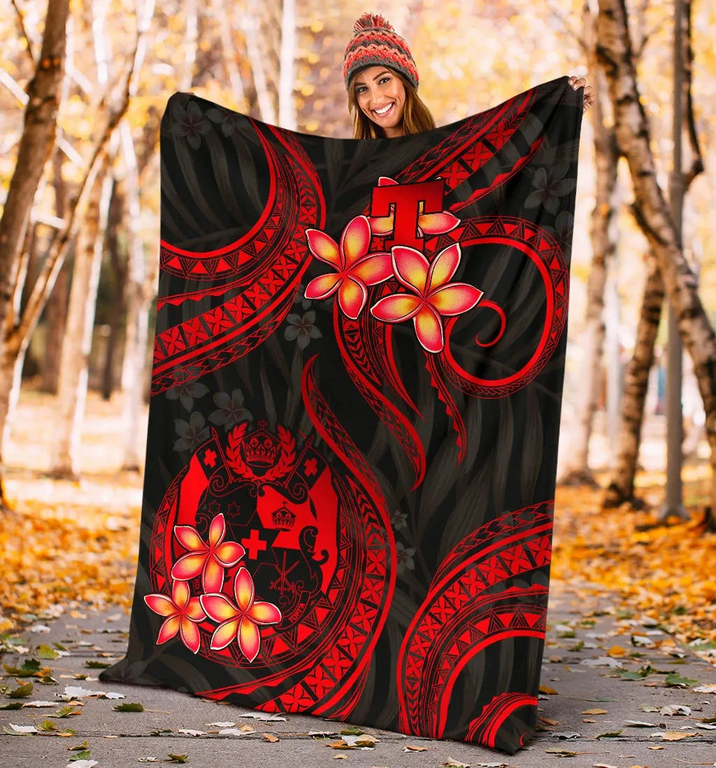 Tonga Polynesian Premium Blanket - Red Plumeria