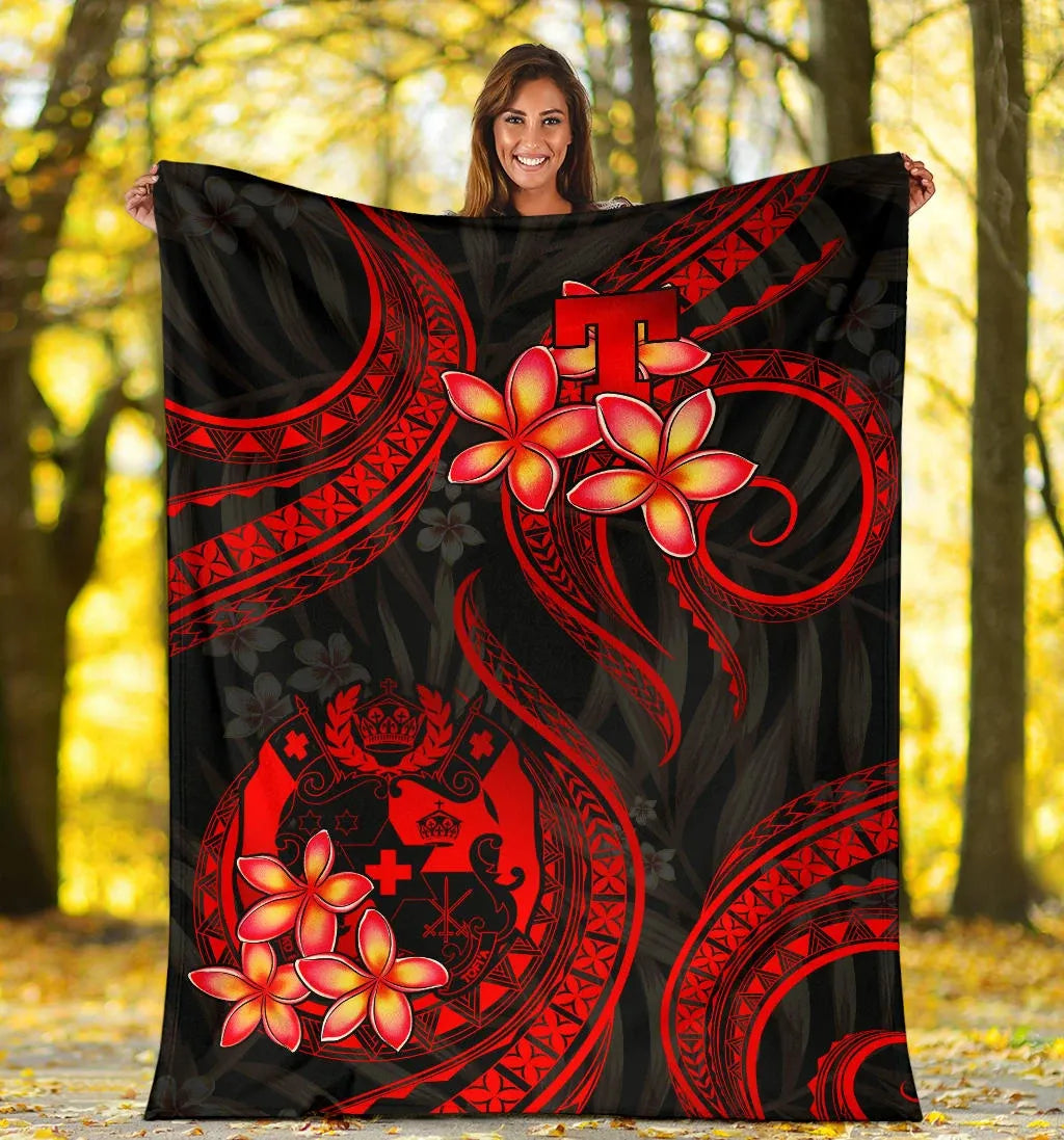 Tonga Polynesian Premium Blanket - Red Plumeria